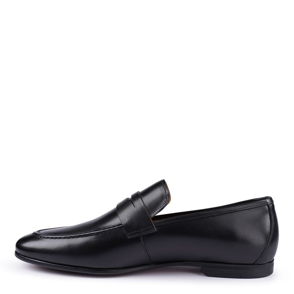 Mens Casual Shoes - Batsanis Trent Black Calf - Leather Penny Loafer